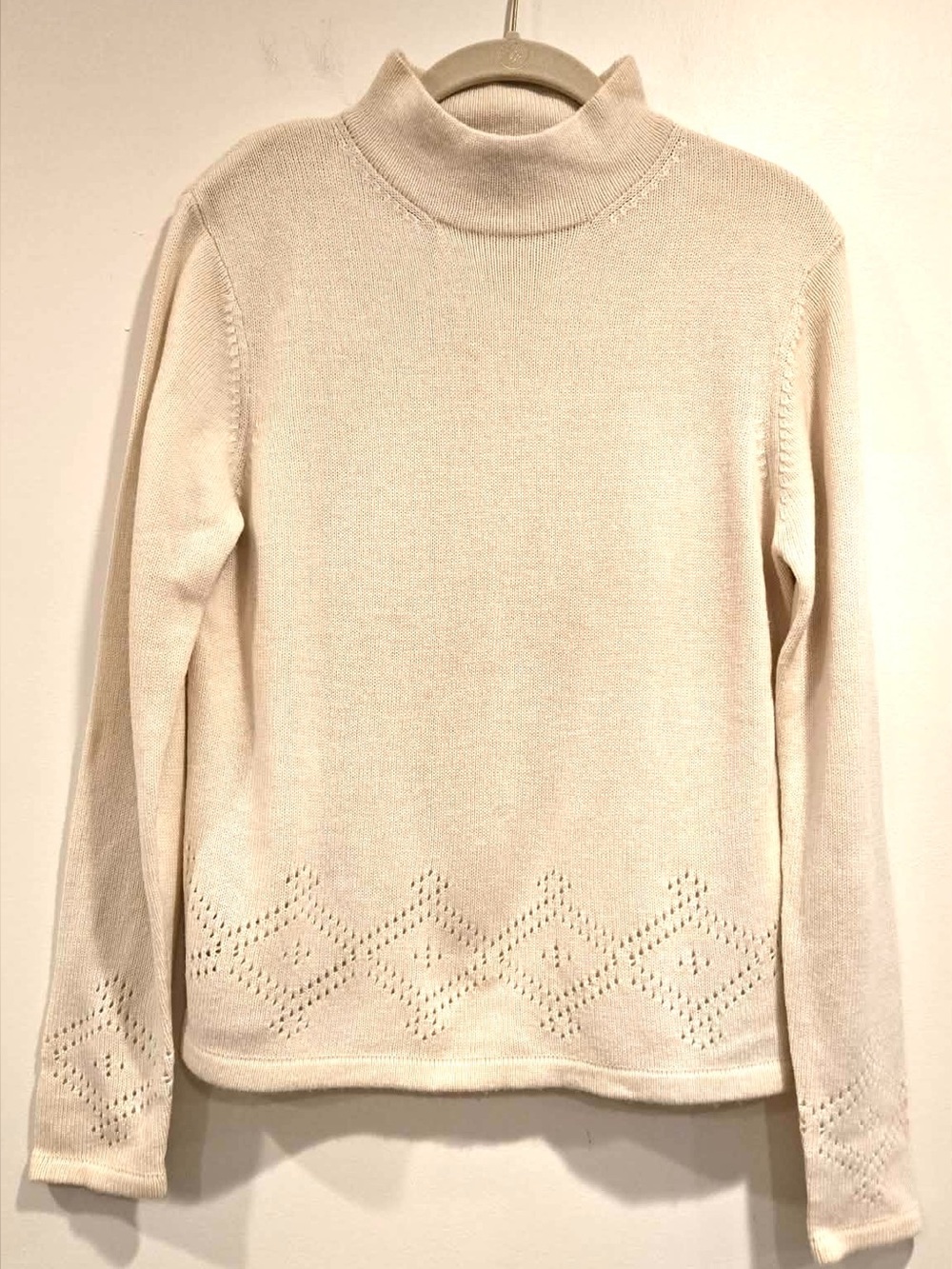 Vintage Pendleton Pointelle Diamond Mock Turtleneck Sweater Cream Small